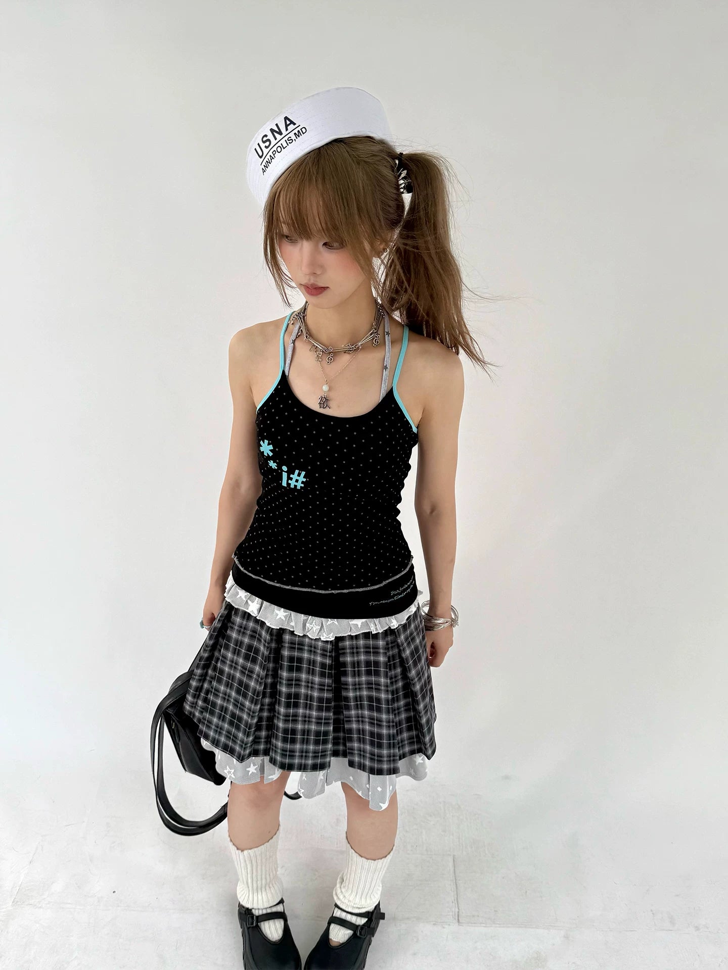 Plaid Lace Layered Star A-Line Short Skirt