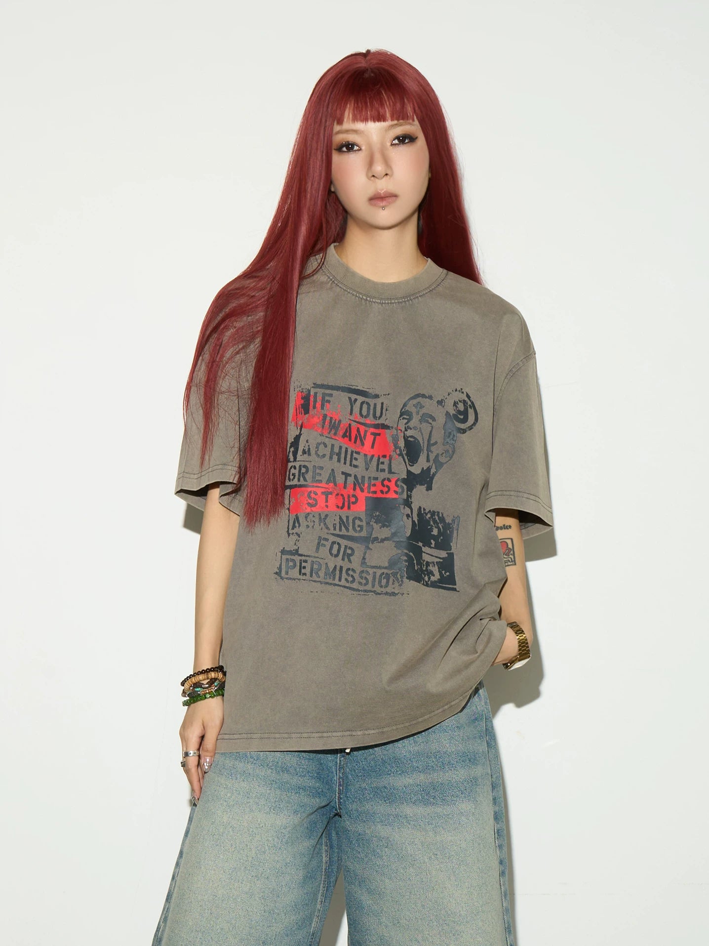 Graphic Letter Print Washed Short Sleeve T-Shirt