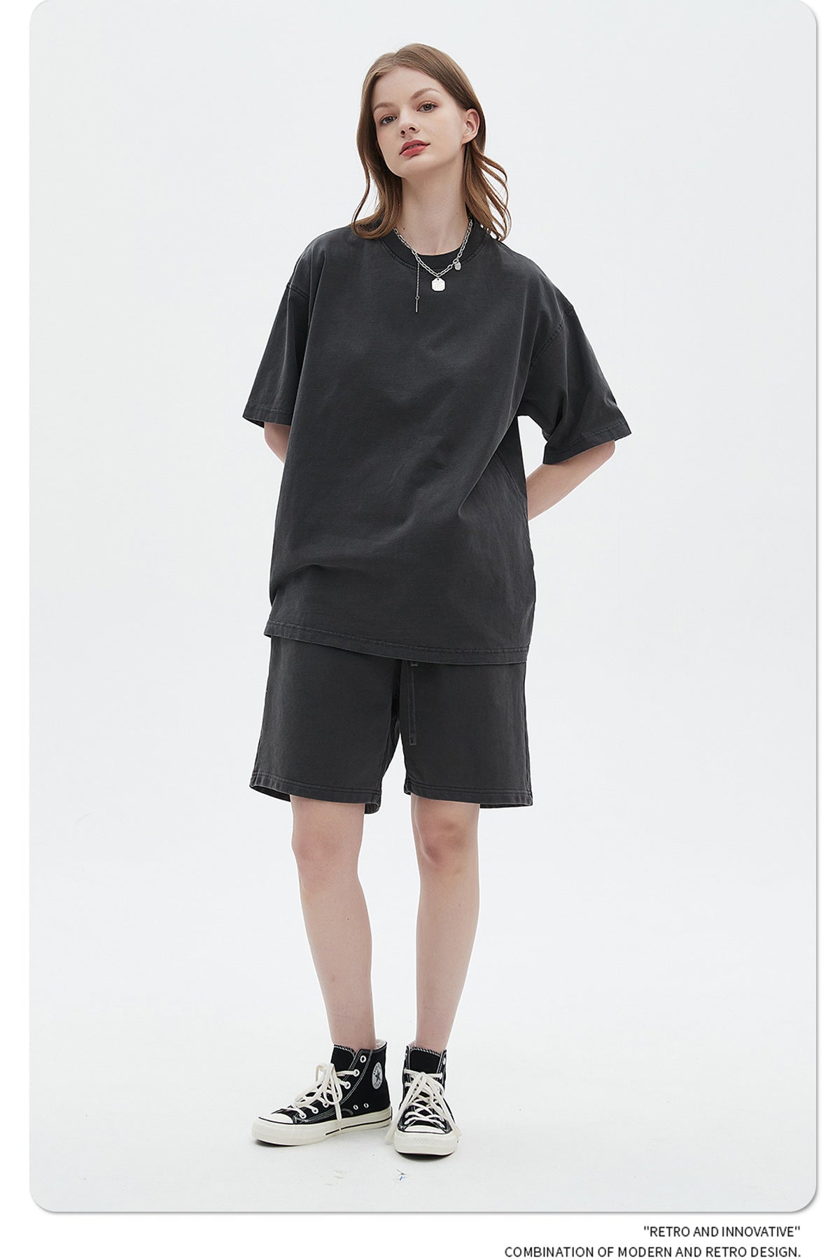 Oversize Washed Short-sleeve-T-shirt & Washed Short Sweatpants Setup