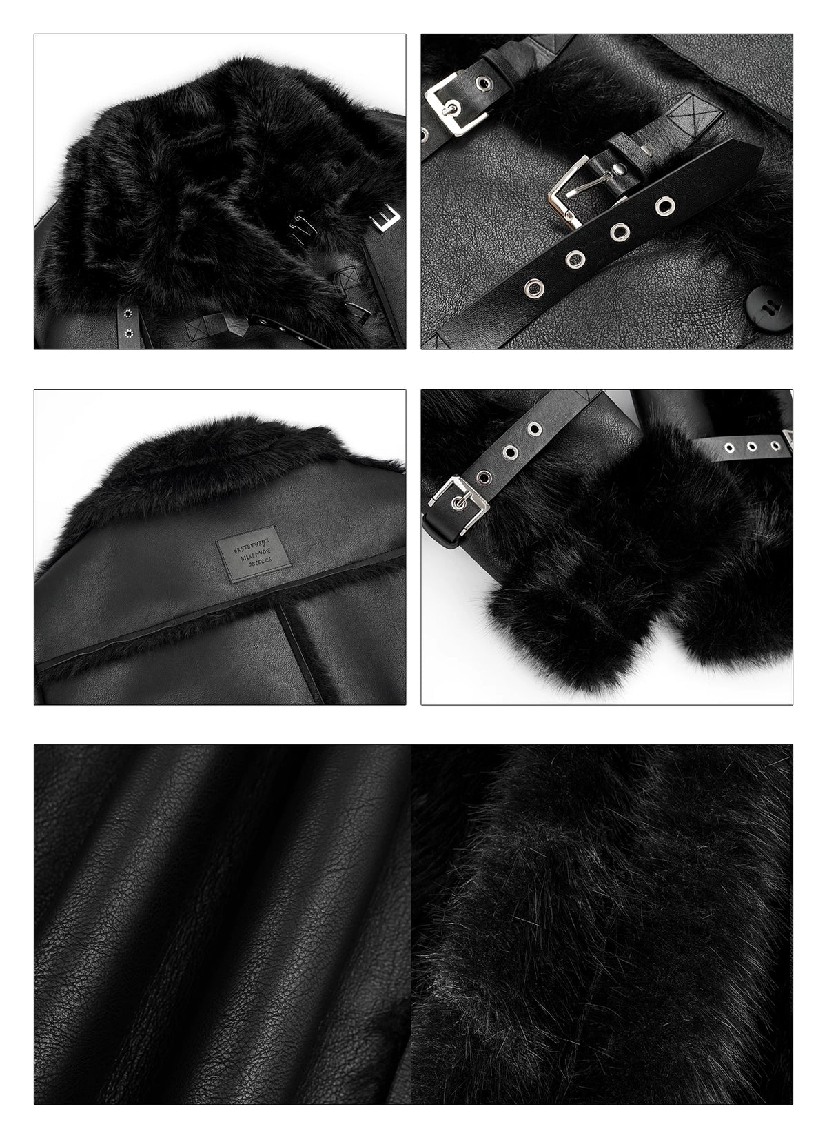 PU Leather Fake Fur Stand Neck Coat