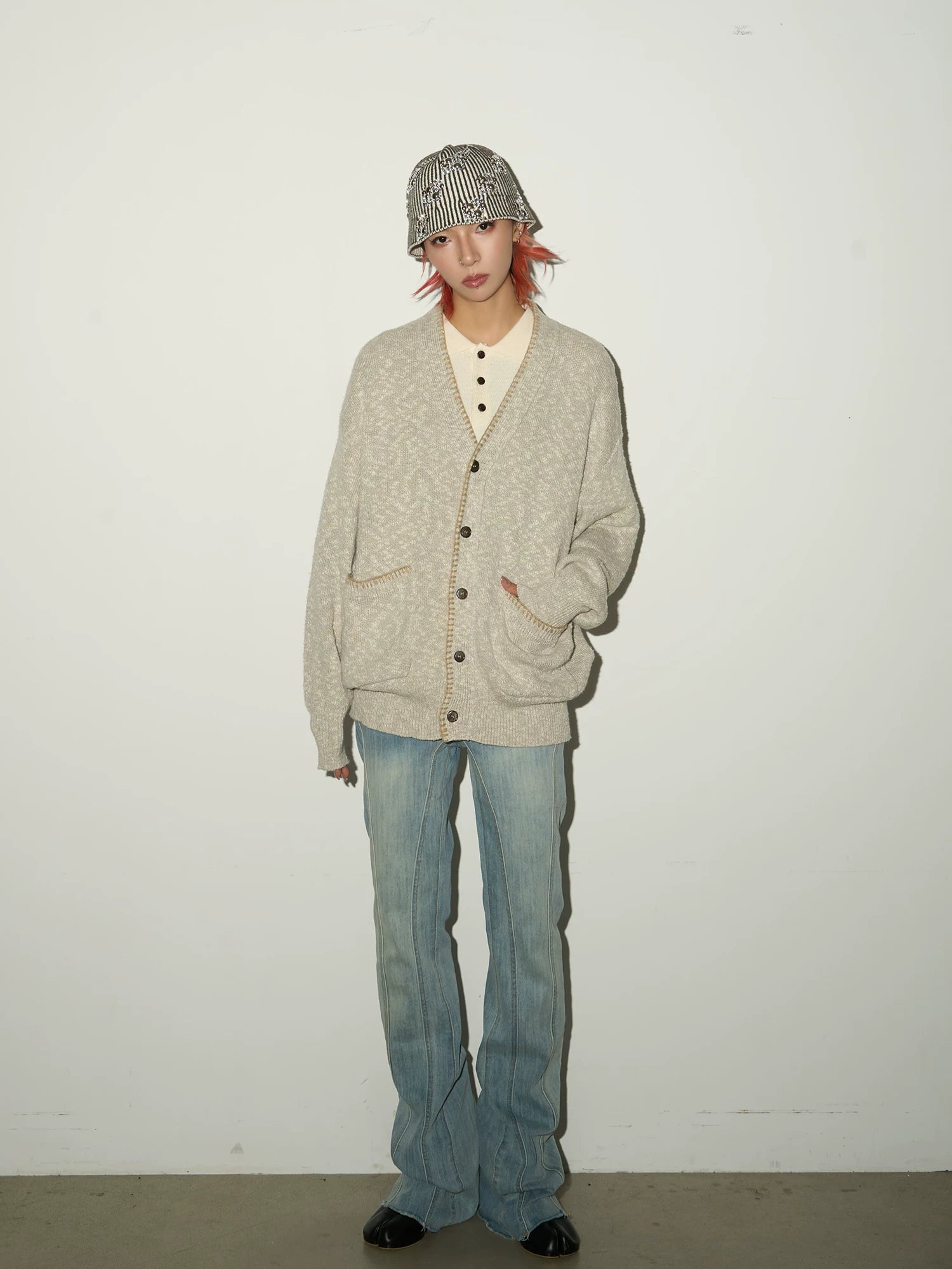 Melange Knit Pocket Button Cardigan