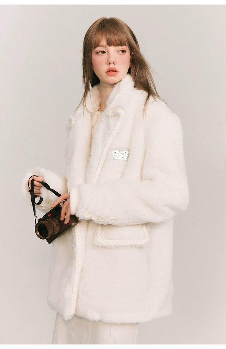 Loose Plain Fake Woolen Jacket