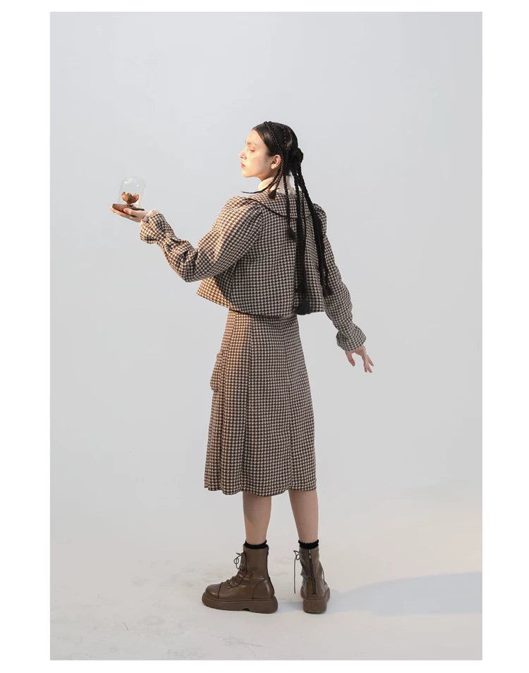 Plaid Wool Candy Sleeve Jacket & Half Skirt Setup