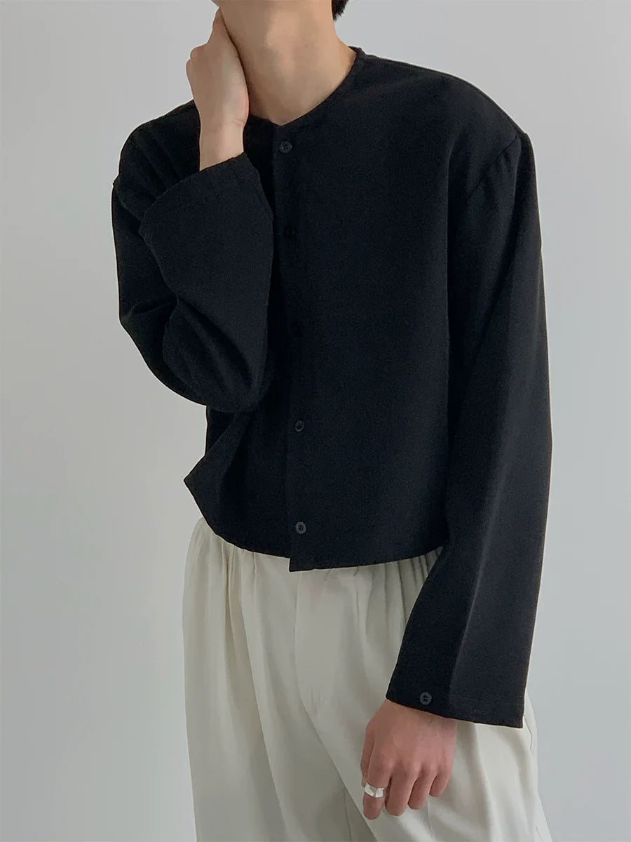 Short Collarless Long Sleeve Shirt
