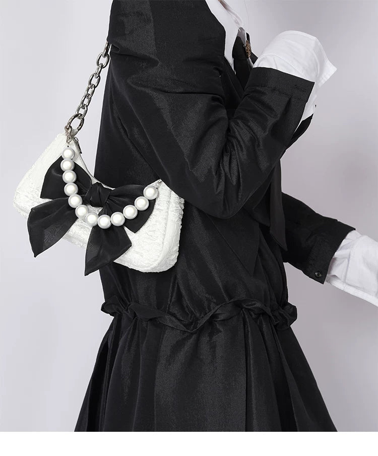 Contrast Color Bow Shoulder Bag