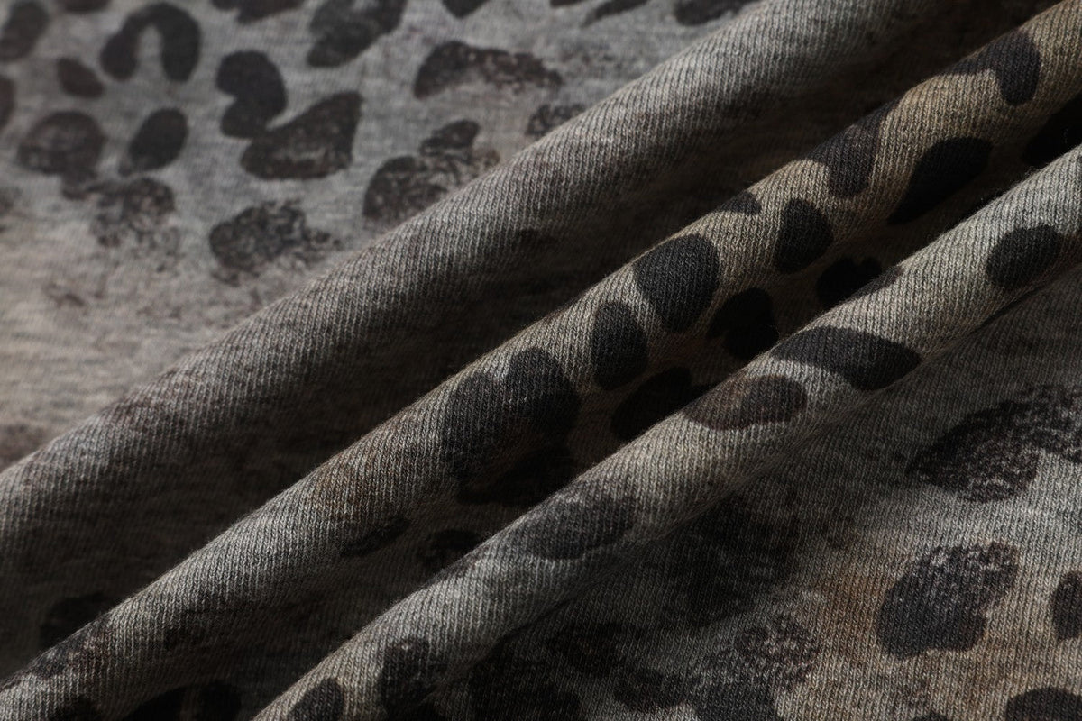 Leopard Letter Print Button Placket Short Sleeve T-Shirt