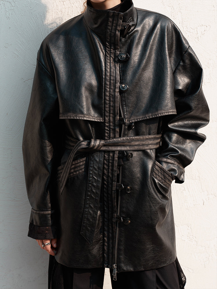 PU Leather Long Coat