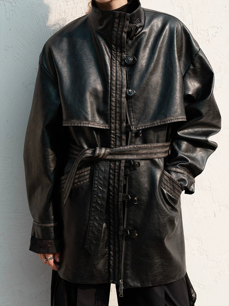 PU Leather Long Coat