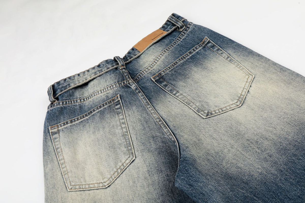 Washed Whiskers Lightning Wide Leg Denim Jeans