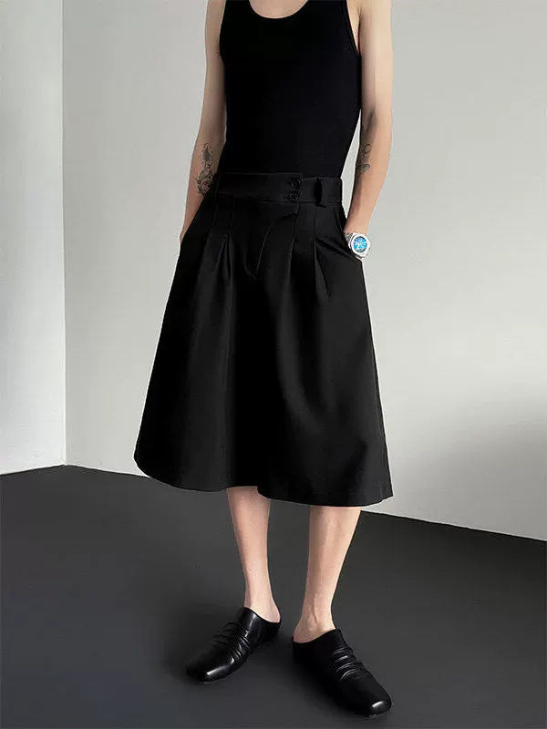 Button Detail Wide Leg Short