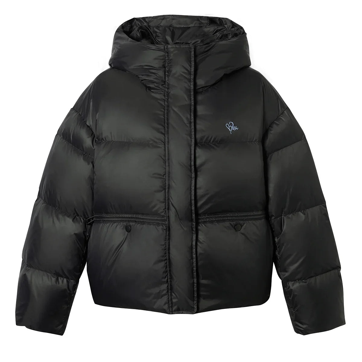 Embroidery Hooded Stand Neck White Duck Down Jacket