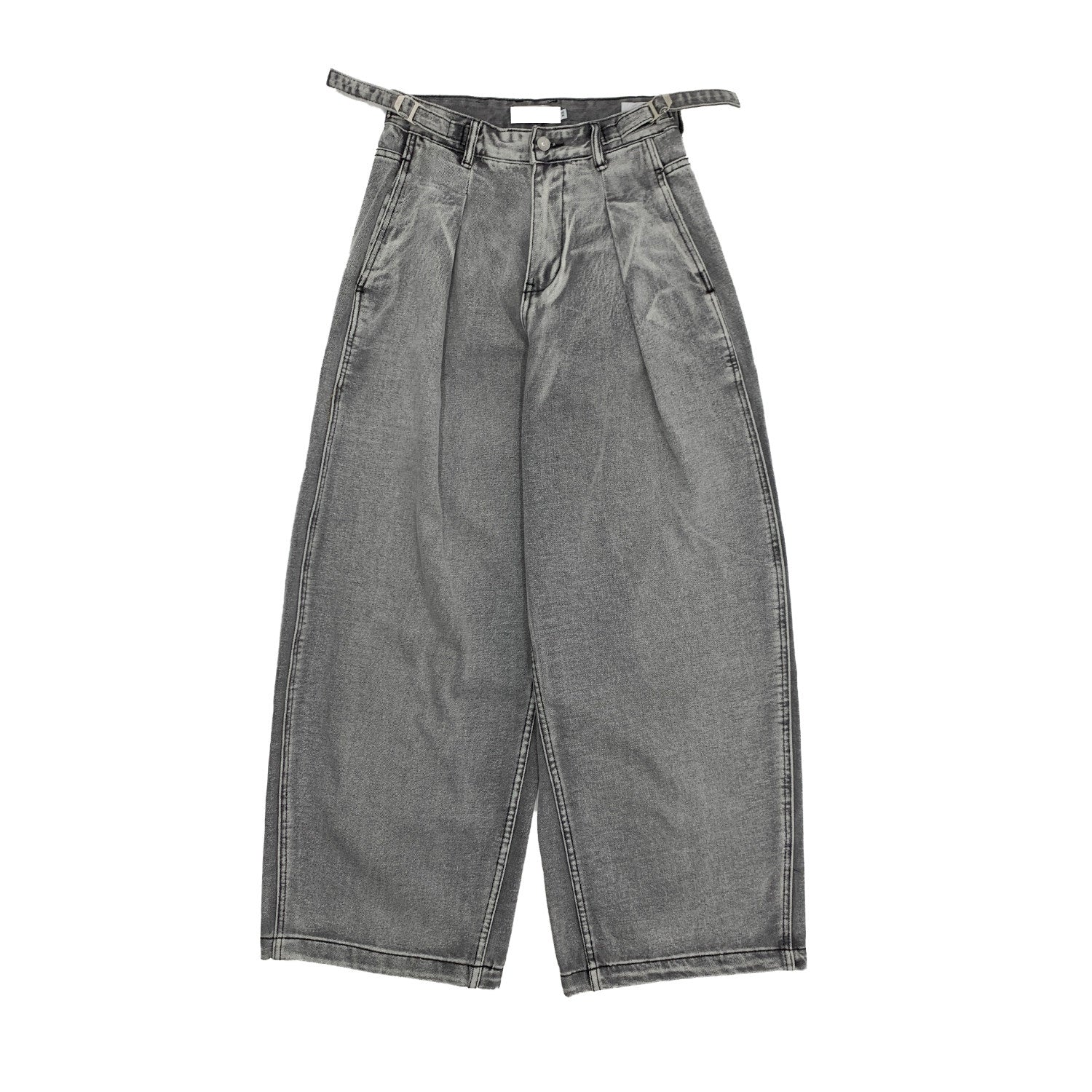 High Waist Pleats Washed Wide Leg Denim Jeans