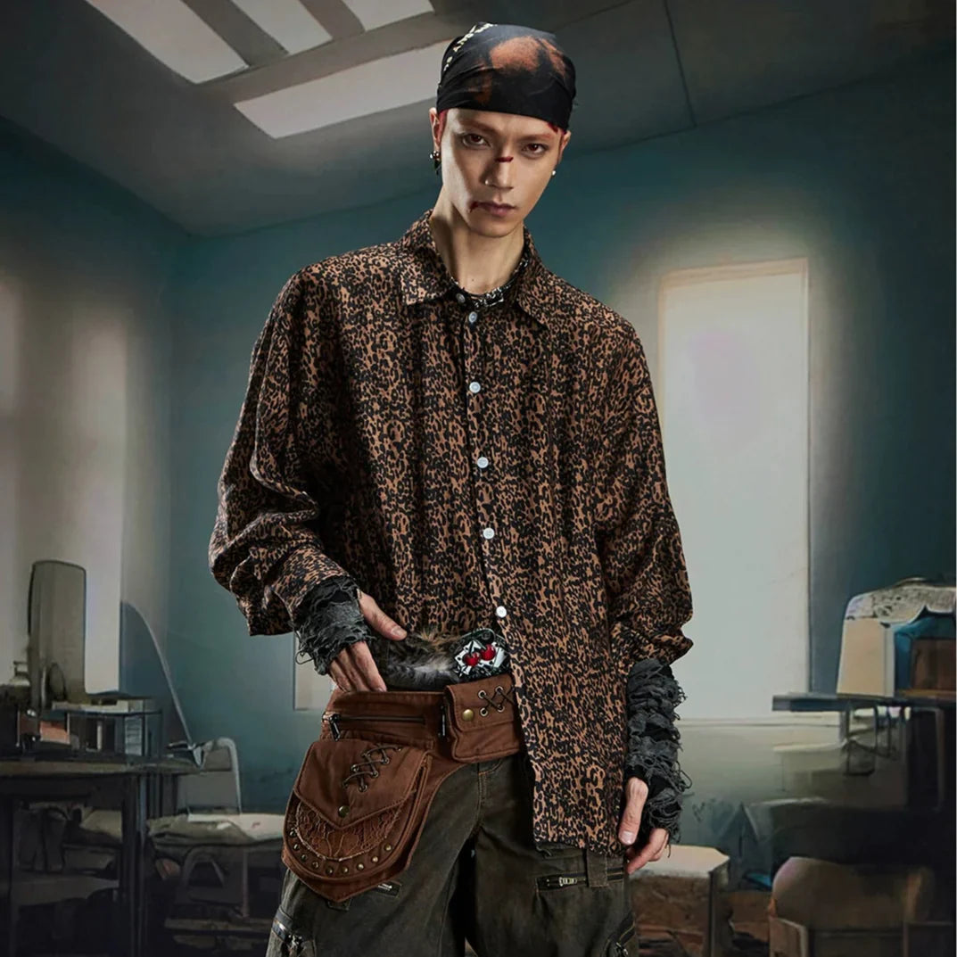 Leopard Print Oversize Long Sleeve Shirt