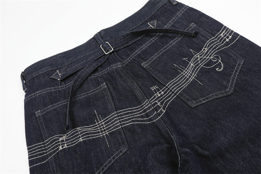 Musical Embroidery Wide-Leg Jeans