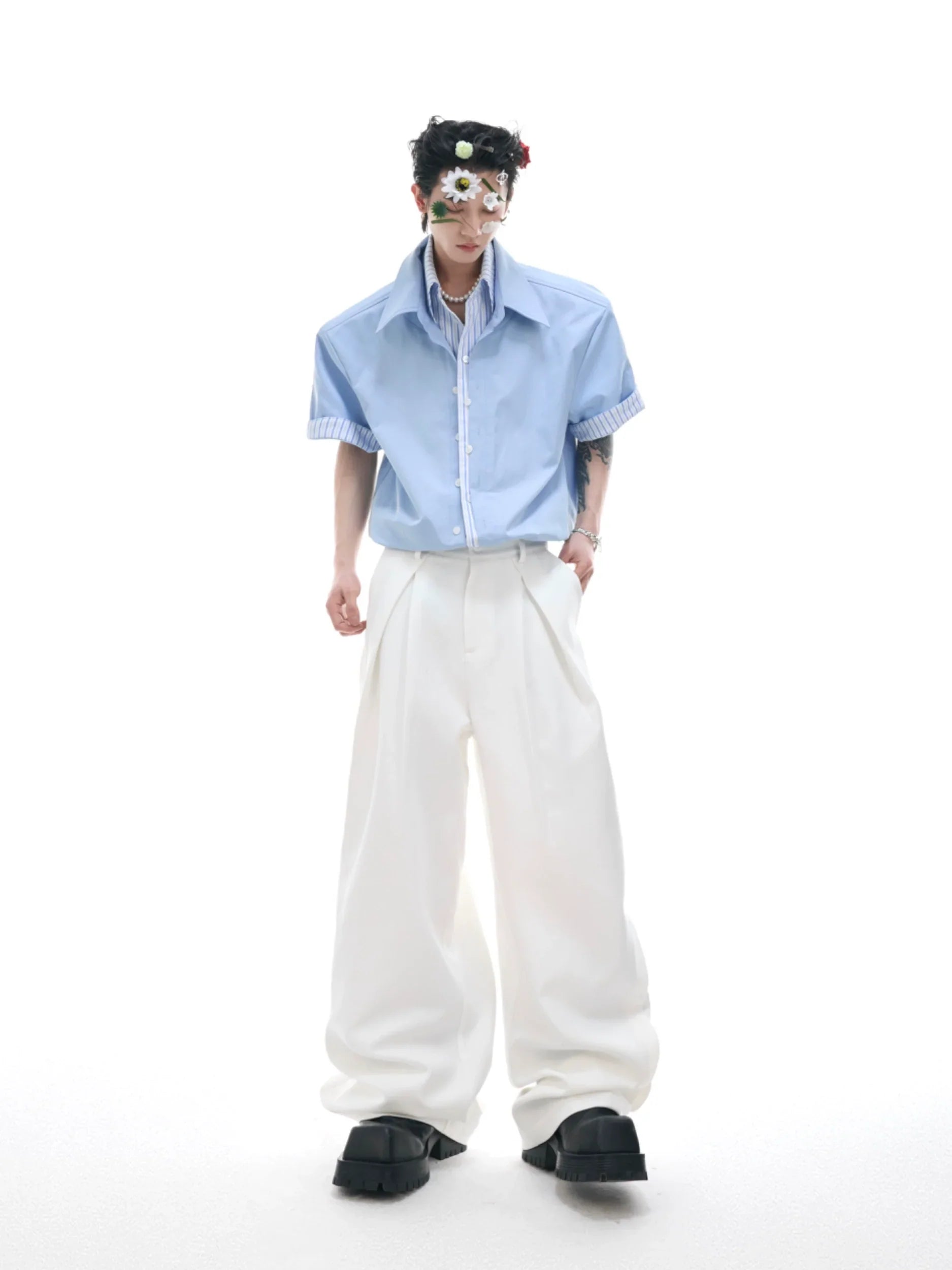 Fake Layered Stripe Colorblock Short Sleeve Shirt