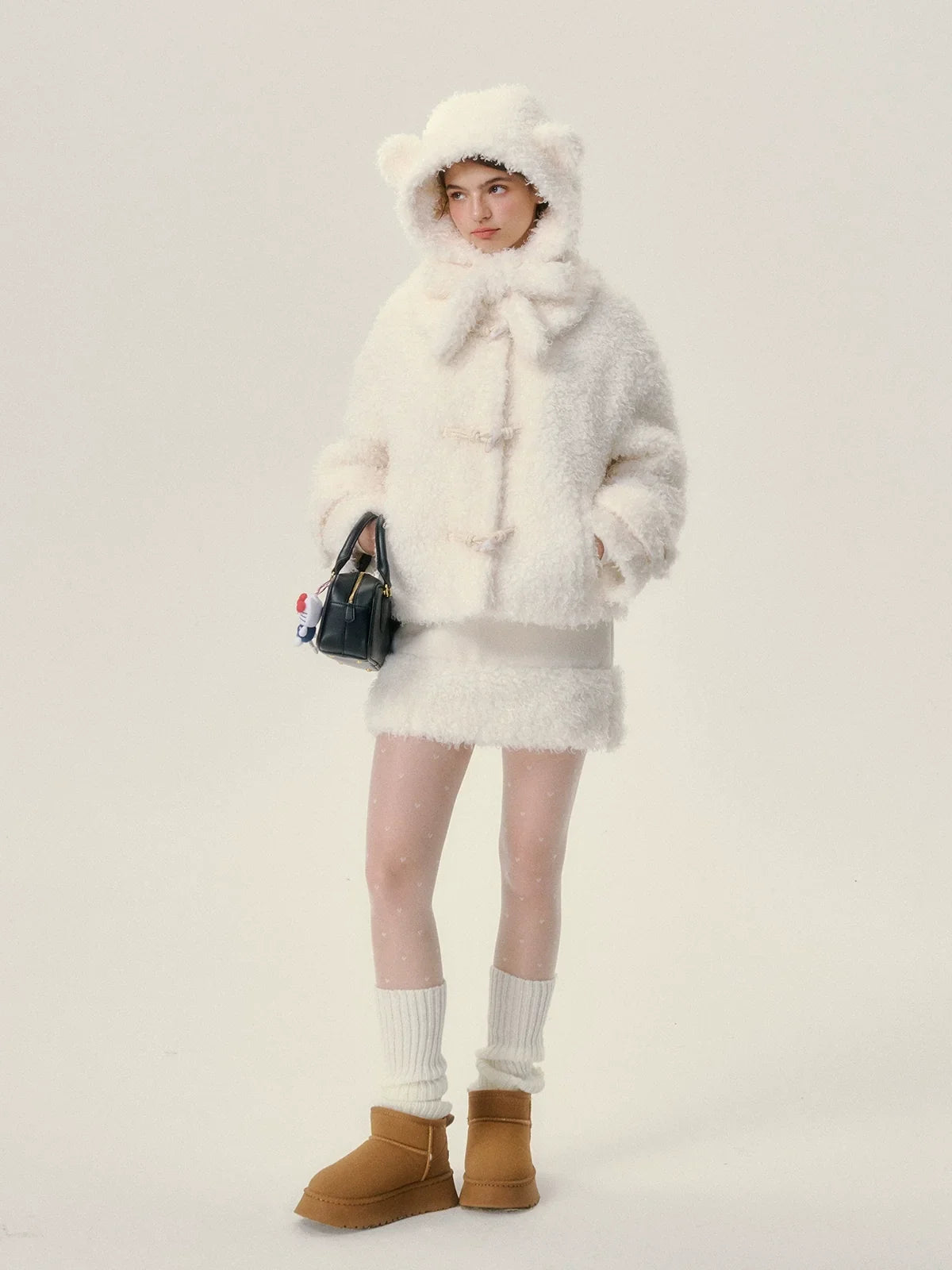 Fake Fur Hoodie & Short Skirt Setup