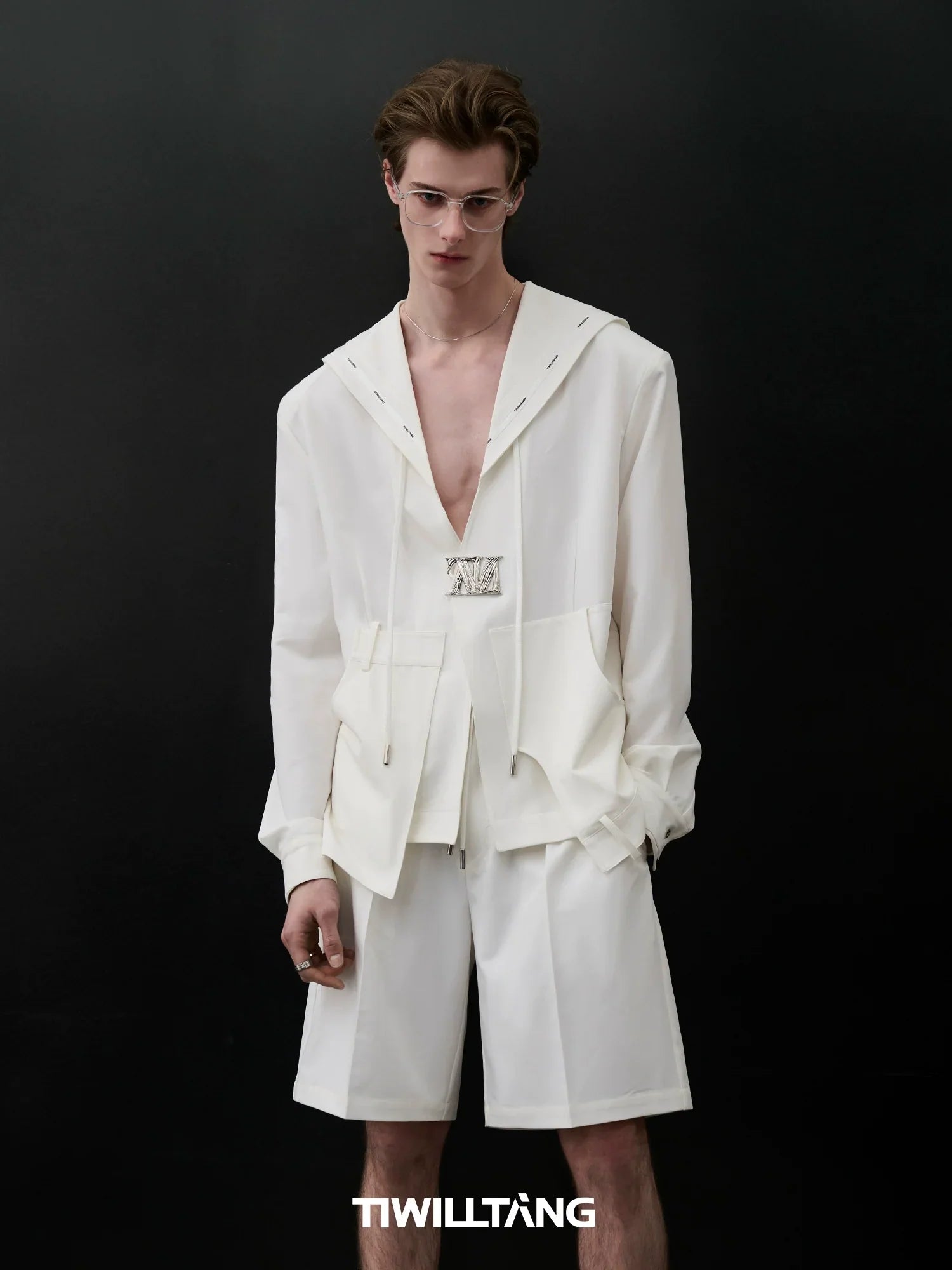 Sailor Collar V-neck Long Sleeve Shirt & Short Sleeve Shirt & Wide Leg Trousers & Short Trousers Setup