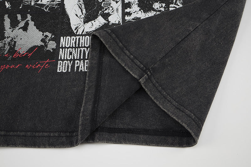 Washed Rock Band Print Short Sleeve T-Shirt