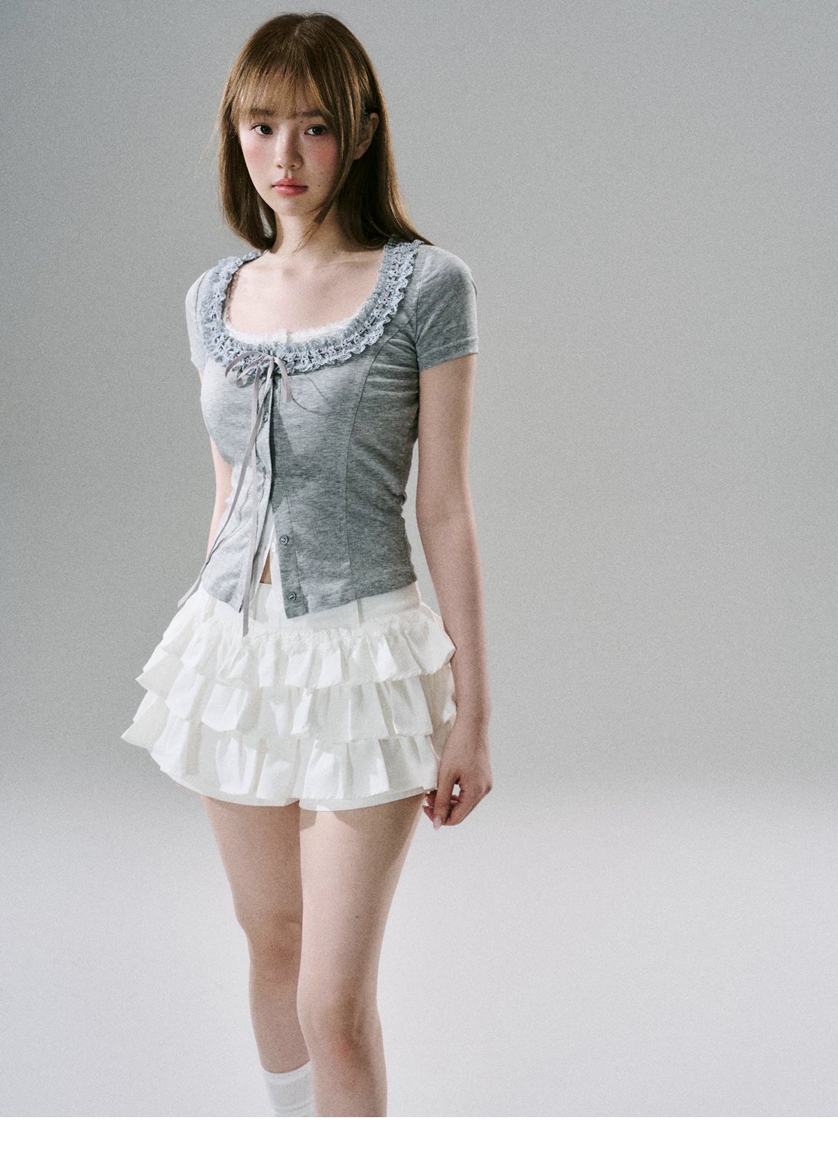 Sweet Girly Lace Ruffle Cargo Skirt
