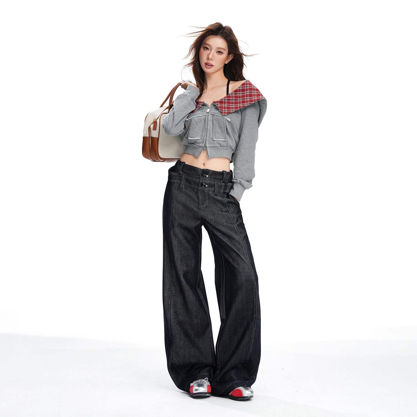 Low-Waisted Loose Floor-Length Wide-Leg Pants