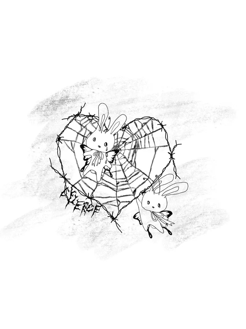 Hand-Drawn Rabbit Print Long Sleeve T-Shirt