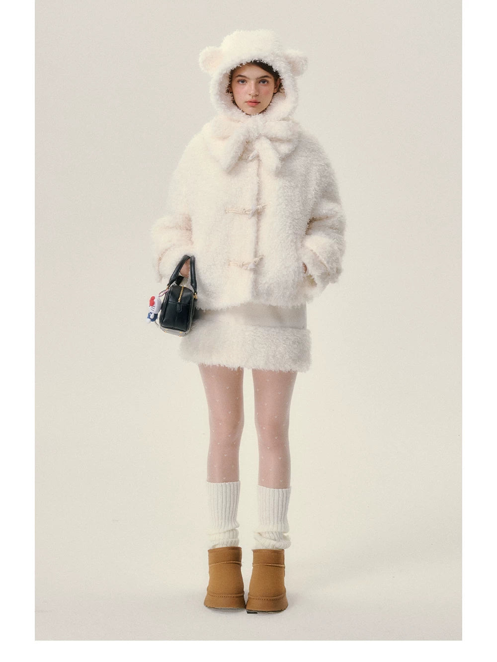 Fake Fur Hoodie & Short Skirt Setup