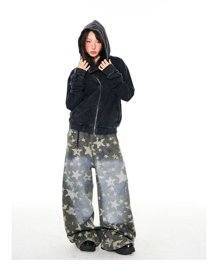 Asymmetrical Zipper Oversize Hooded Jacket