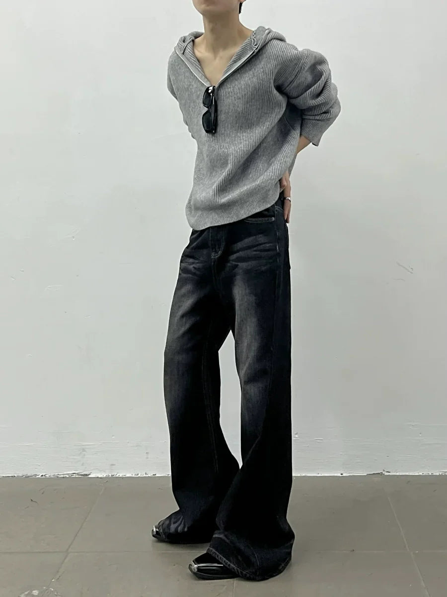 Oversize Zipper Hooded Knit Sweater