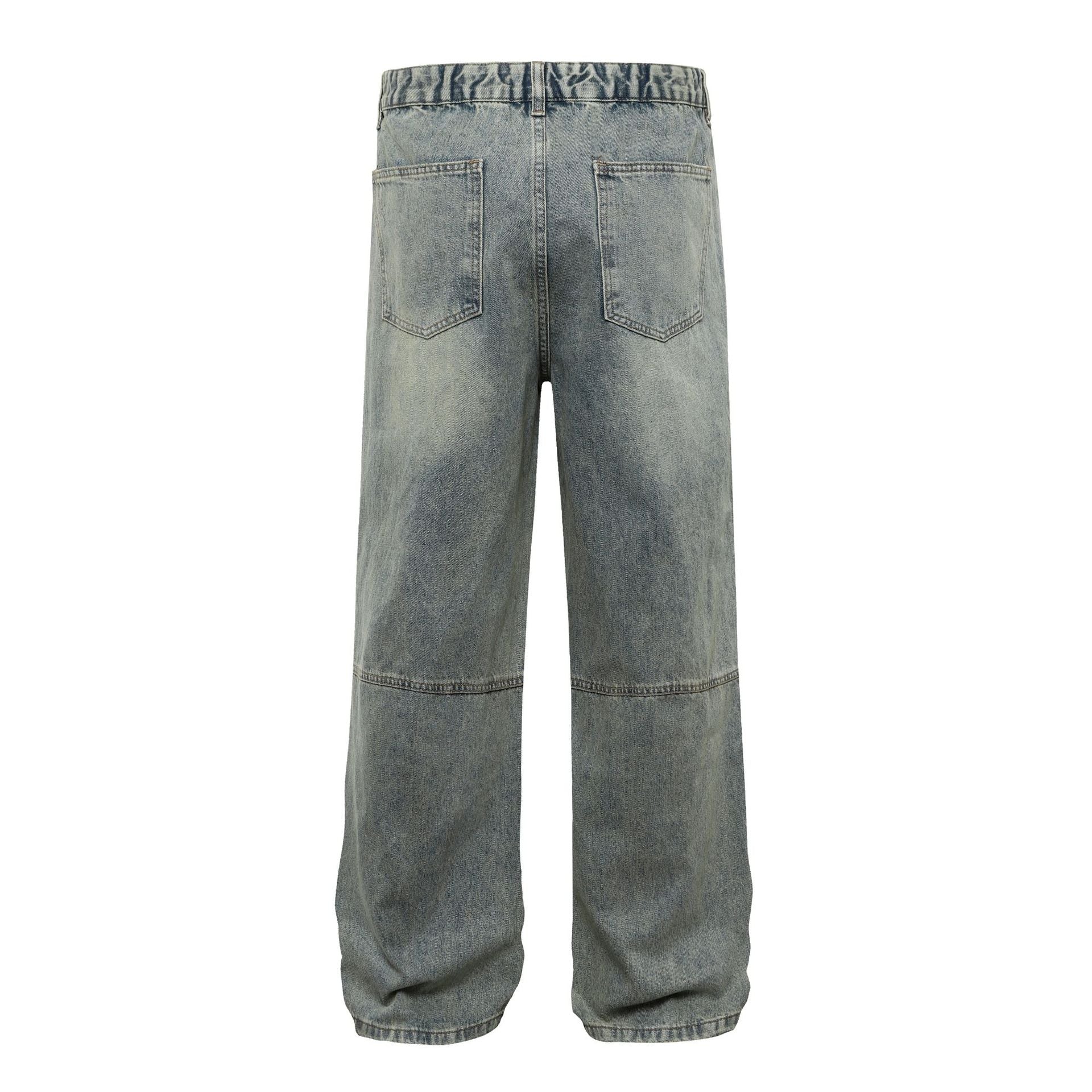 Washed Pleats Patchwork Wide Leg Denim Jeans