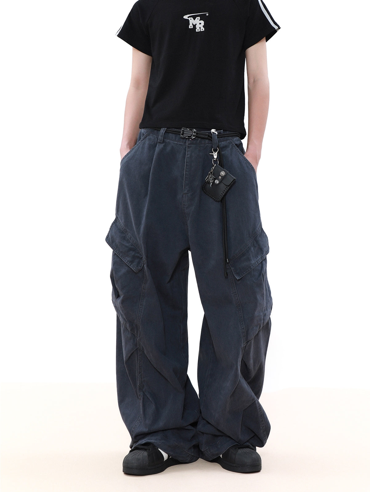 Pleated Design Wide Leg Cargo Pants
