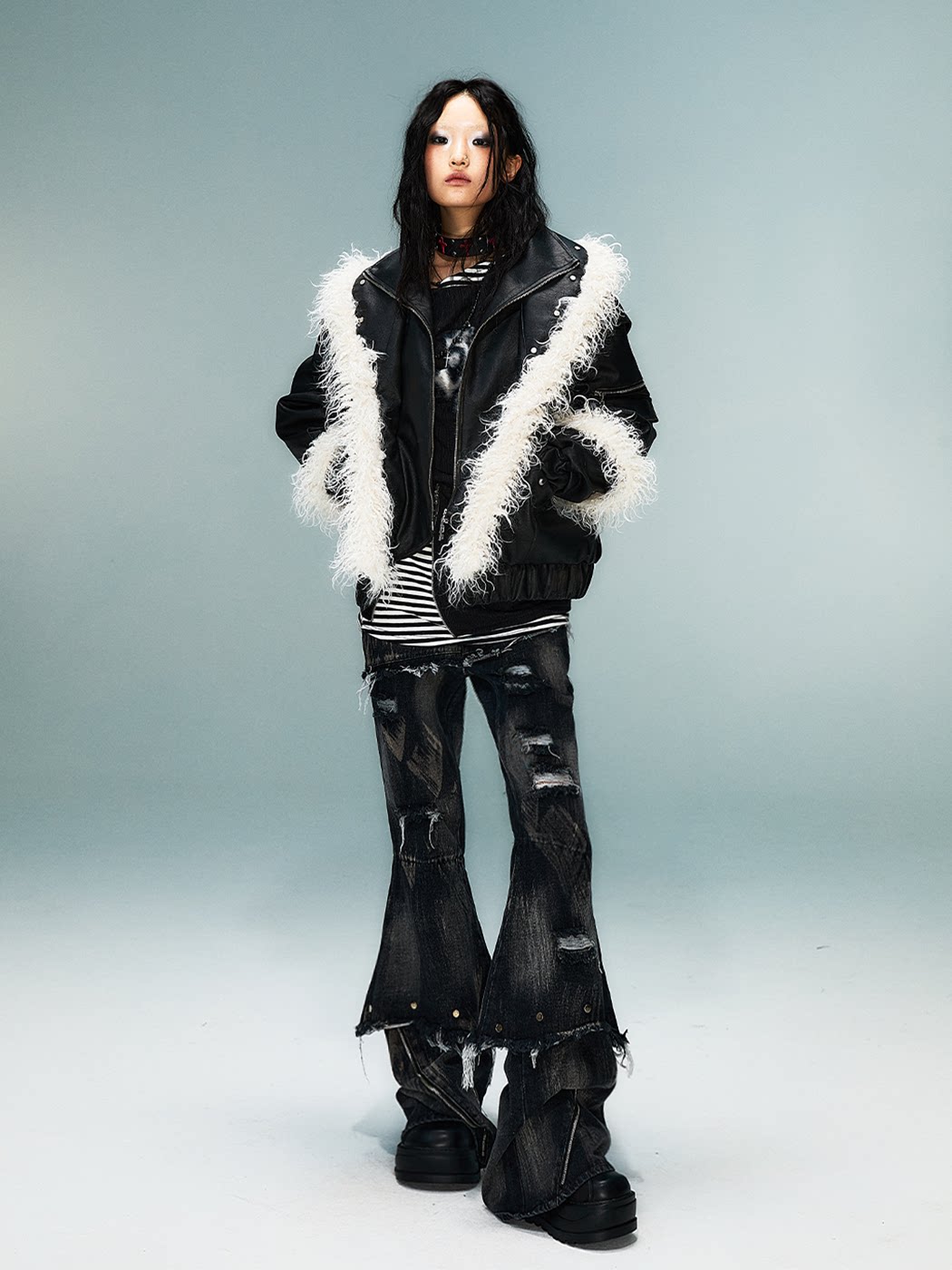 Fake Layered Washed Thickened PU Leather Padded Short Jacket
