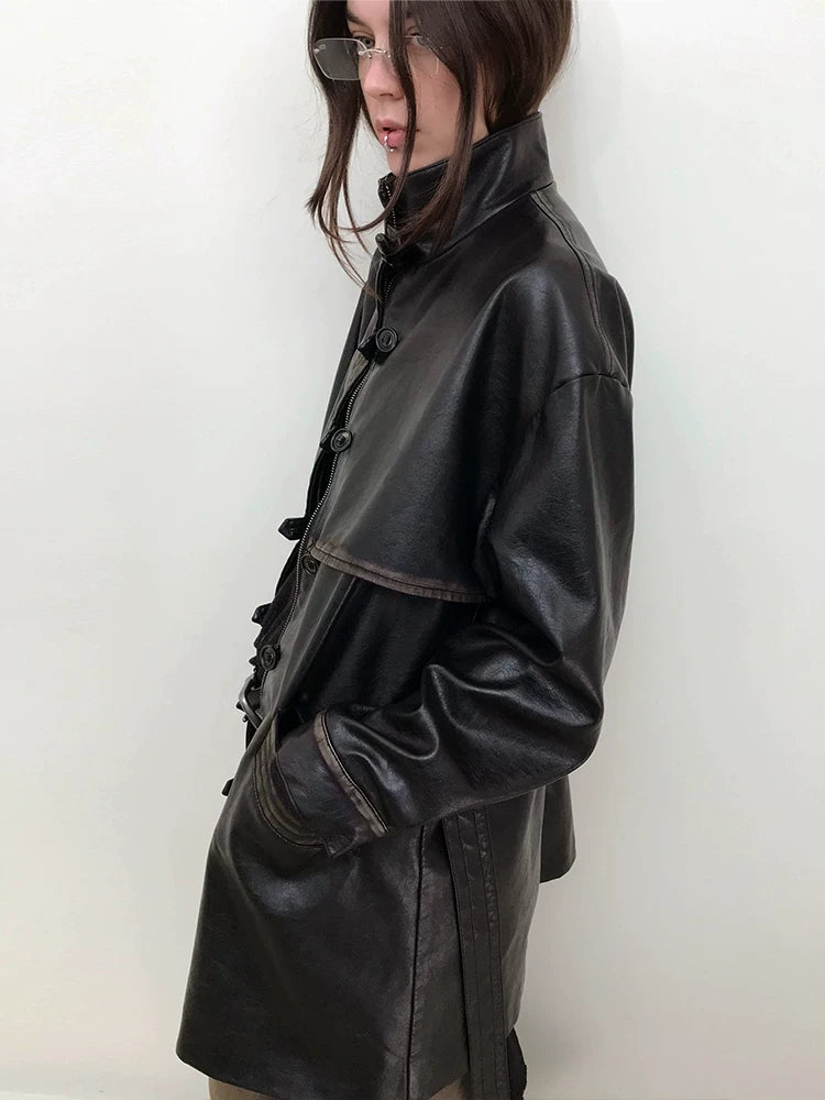 PU Leather Long Coat