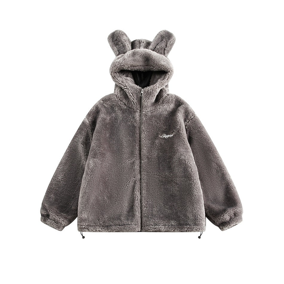 Veste en fourrure à capuche avec oreilles de lapin