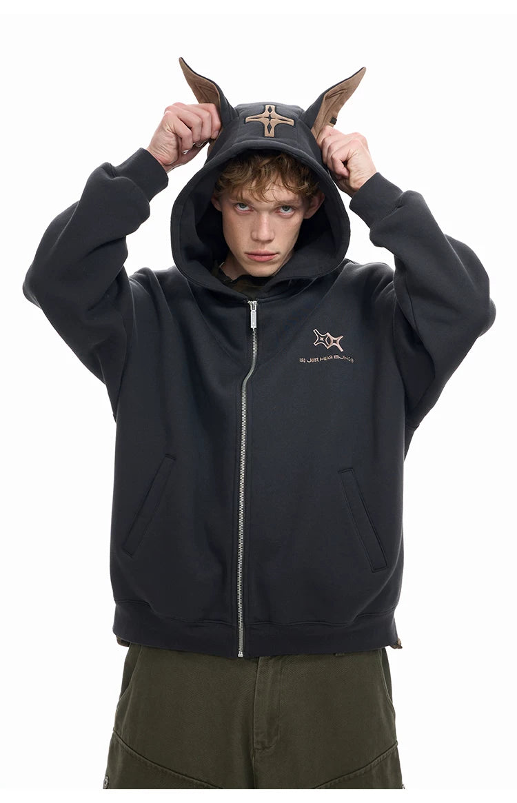 Ear Fleece Oversize Zipper Hoodie