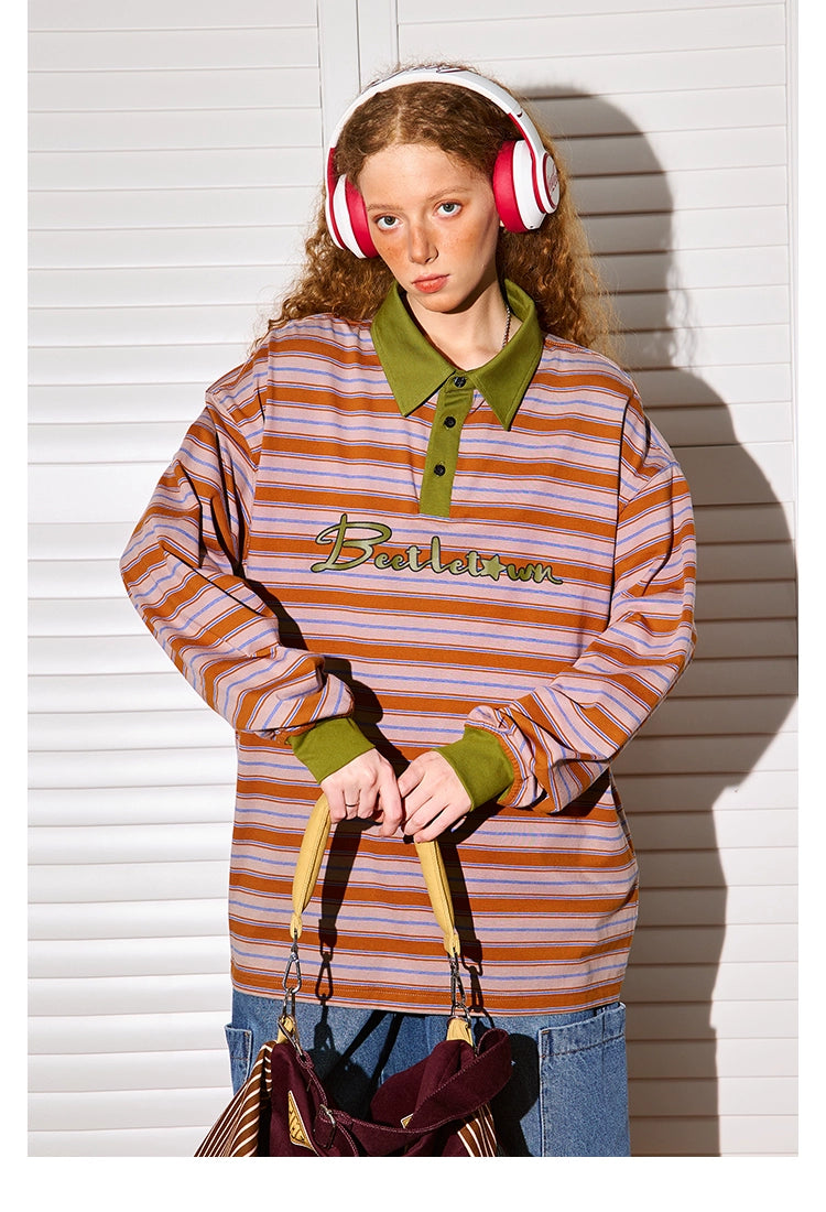 Retro Contrast Polo Neck Sweater