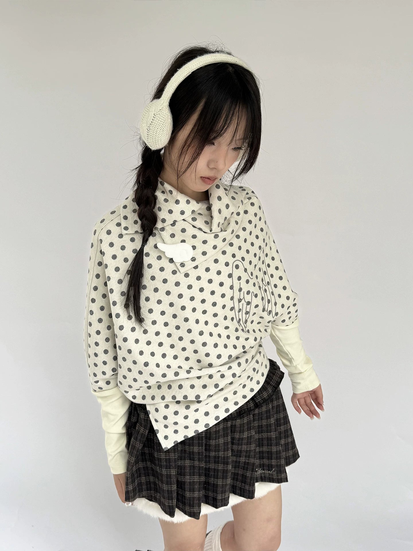 Asymmetric Polka Dot Fitted Long Sleeve T-Shirt