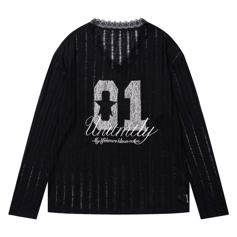 Lace Stitched Knitted Sporty Blouse - MADXMARX