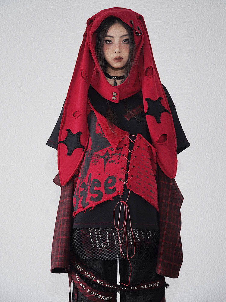 Print Plaid Patchwork Pullover Sweatshirt