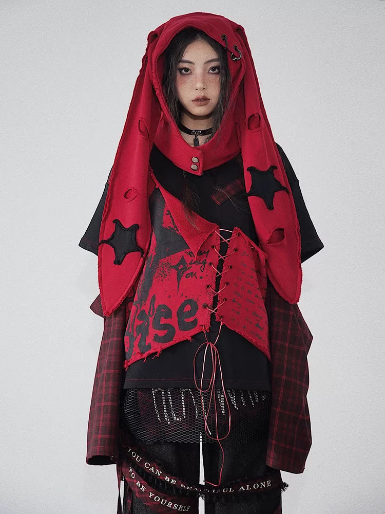 Print Plaid Patchwork Pullover Sweatshirt