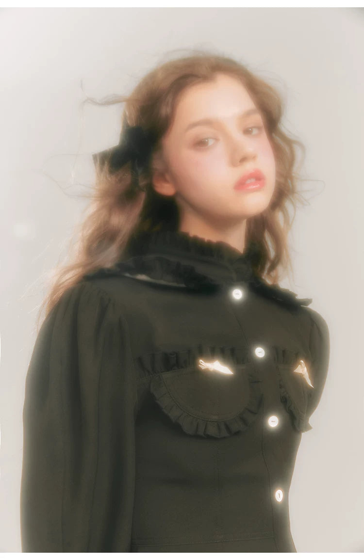 Double Neck Long Sleeve Shirt Dress