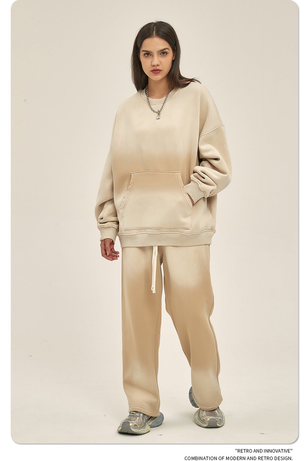 Fleece Lining Spray-dye Damage Oversize Sweatshirt