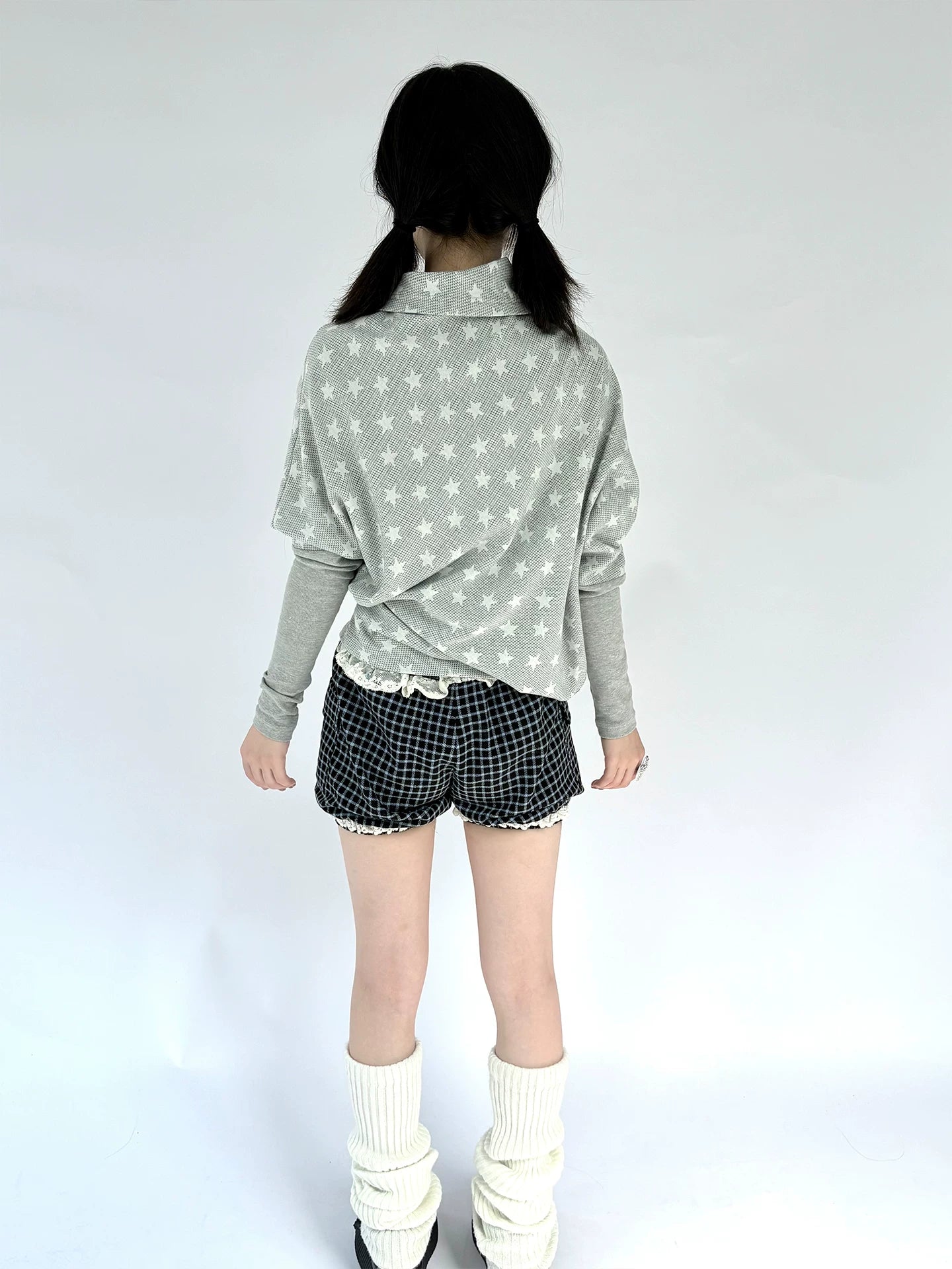 Star Print Asymmetrical High-Neck Long Sleeve T-Shirt