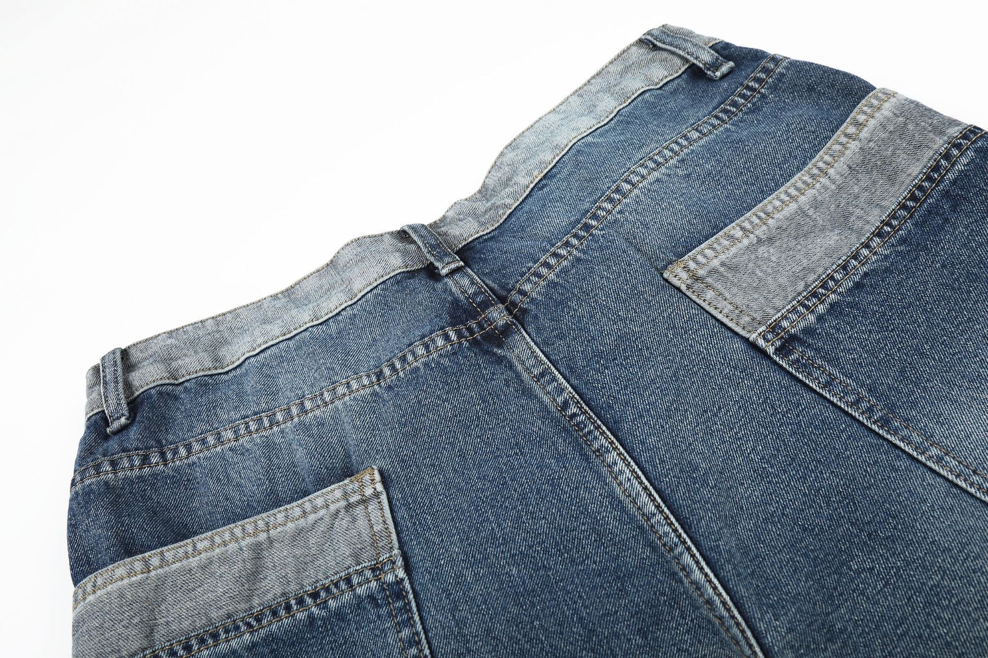 Color Block Washed Wide Leg Denim Jort