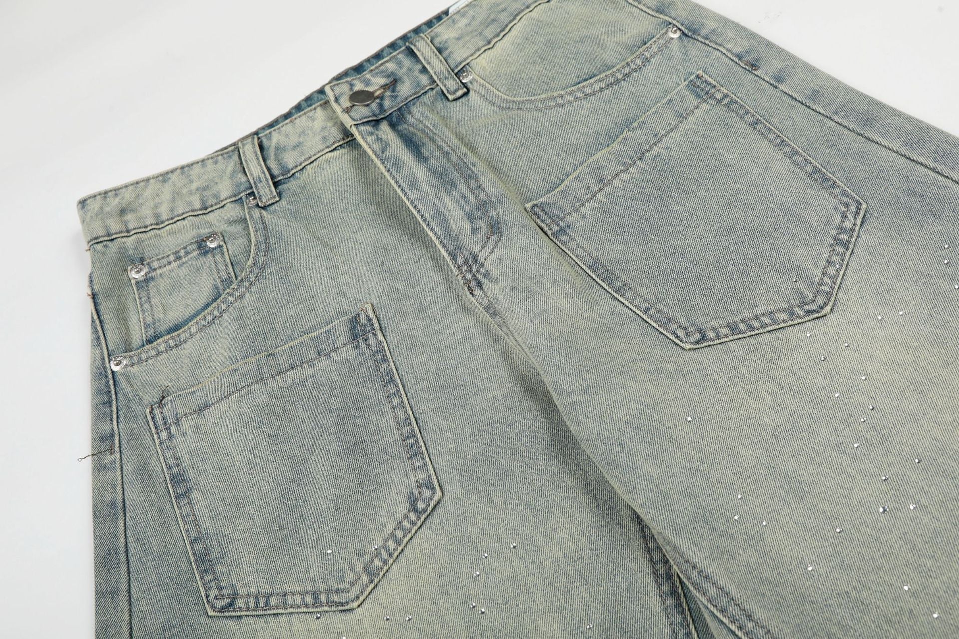 Washed Paint Pocket Wide Leg Denim Jeans