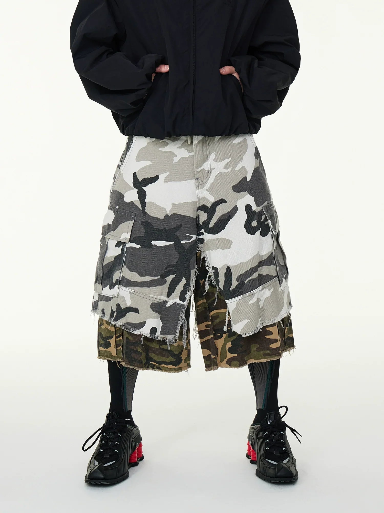 Double Layer Contrast Wash Wide Leg Short