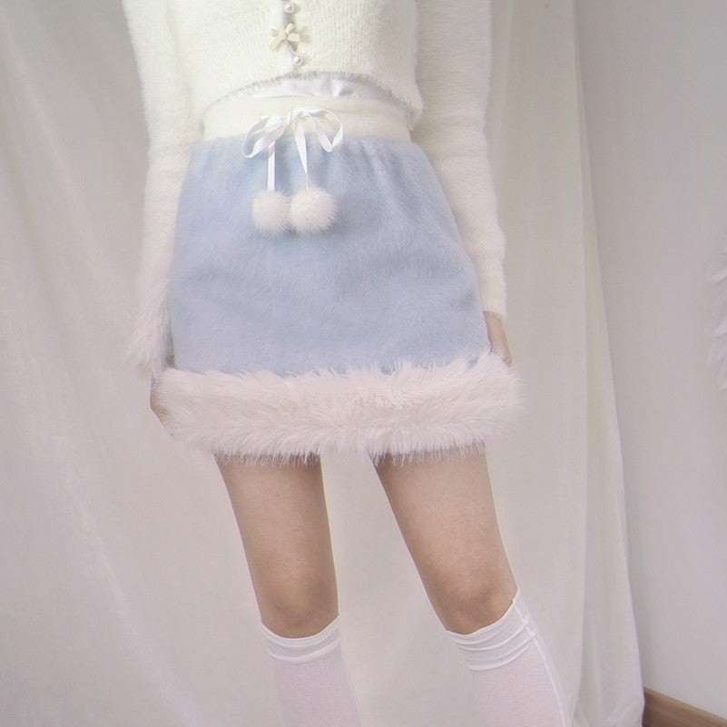 Plush Pom-Pom Short Skirt