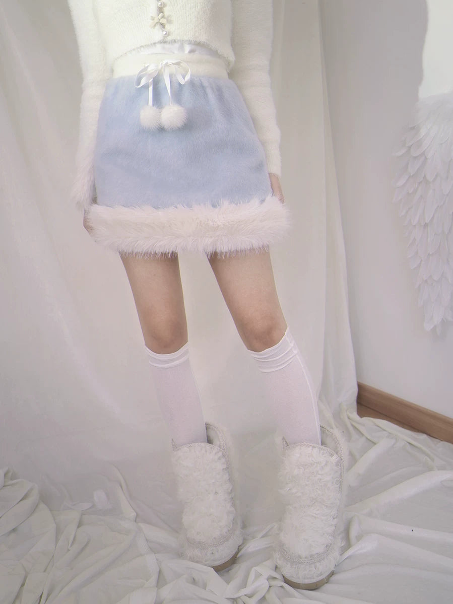 Plush Pom-Pom Short Skirt