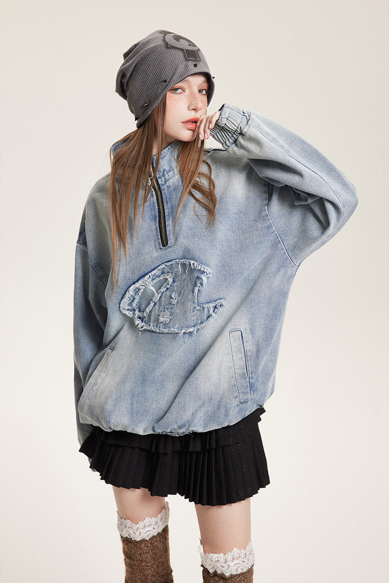 Sweat-shirt ample en denim délavé