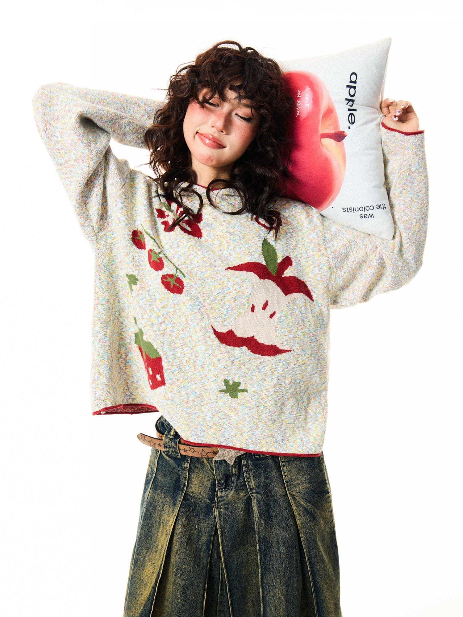 Fruit Pattern Knit Oversize Hoodie