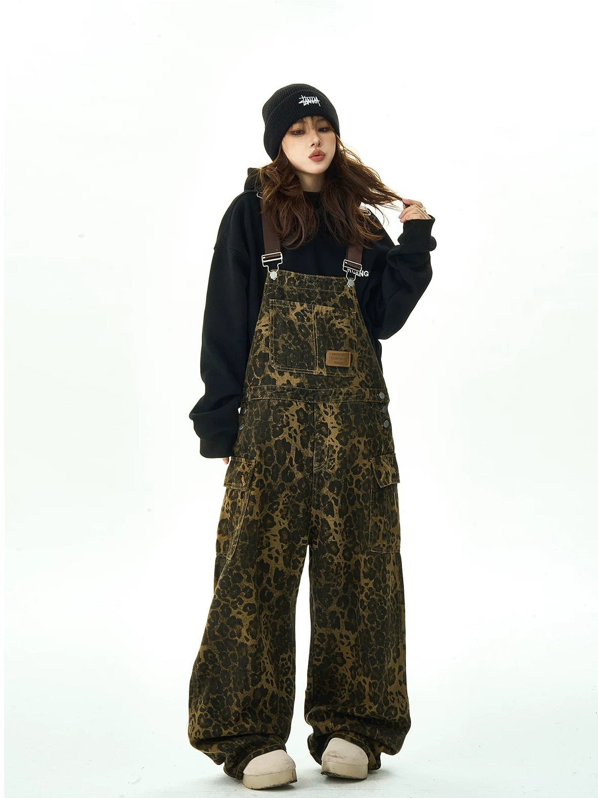 Leopard Pattern Wide Leg Overalls